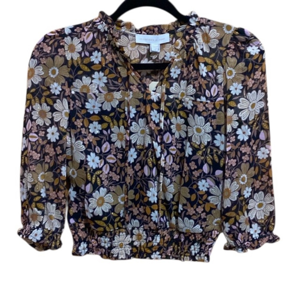 Monteau Floral Smocked Waist Crop Top Small Brown